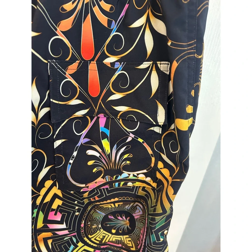 Johnny Was Swim Trunks Black Multi Color Geometric Floral Board Shorts Mens‎